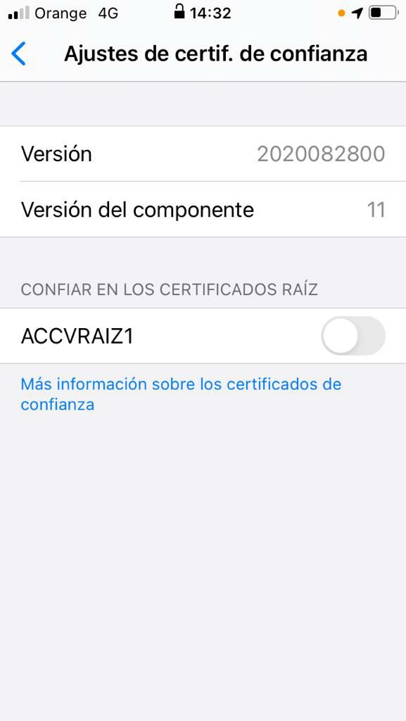 iOS Ajustes Certificados de Confianza